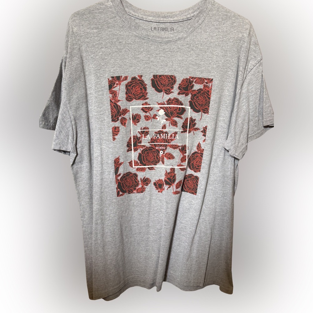 Gray T-Shirt with Red Floral Design 3/$15  ⭕️